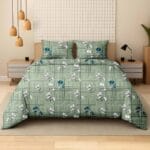 Pastel Green Abstract Ginkgo Luxury Cotton Double Bedsheet for Double Bed with 2 Pillow Covers | Premium Abstract Floral Bedding Sets