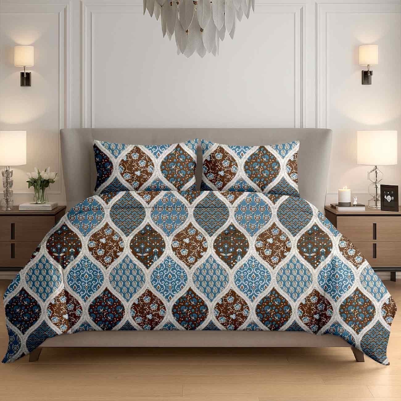 Maroon-blue-boho-3B Maroon Blue Boho Floral Cotton Double Bedsheet for Double Bed with 2 Pillow Covers | Premium Bedding Sets - Image 1