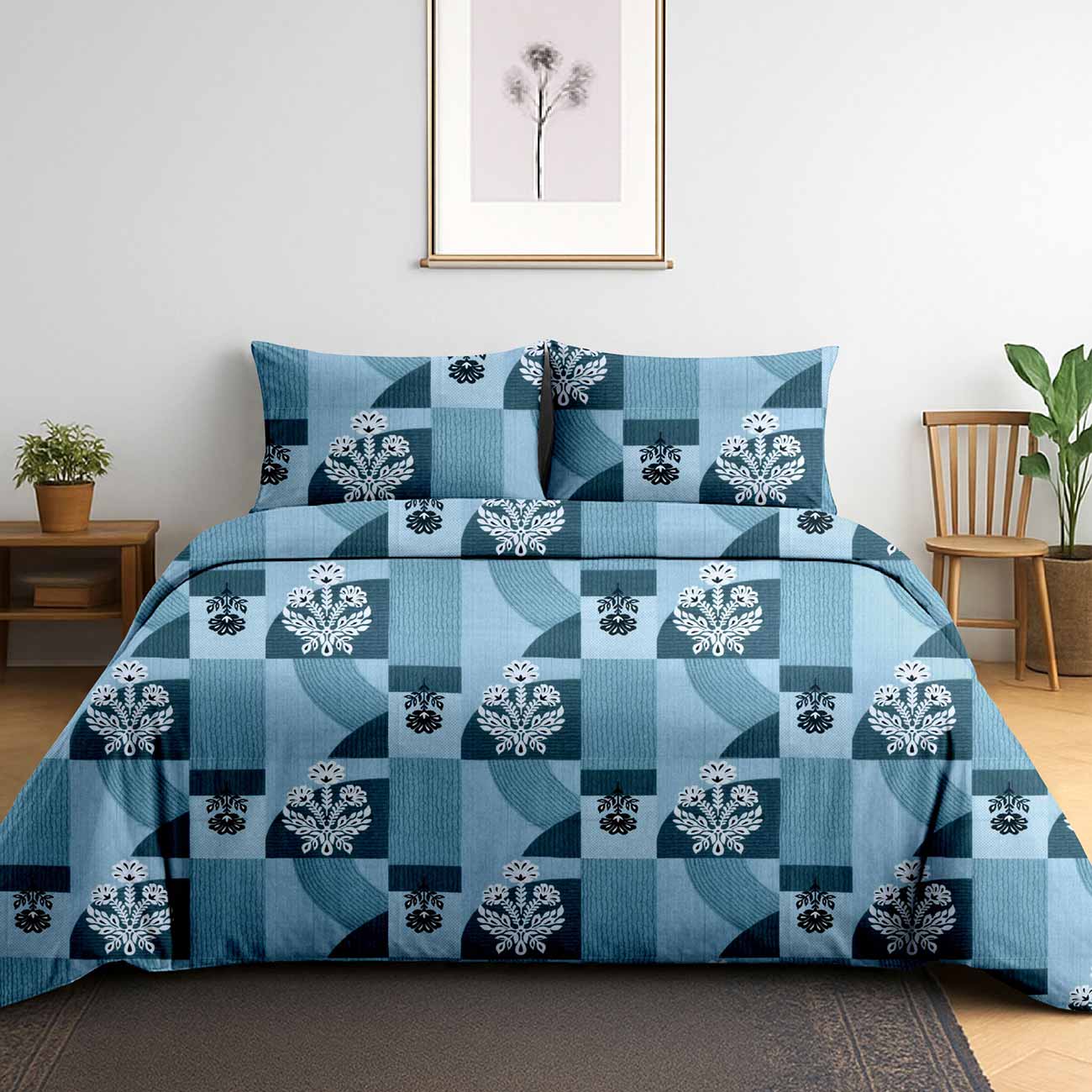 blue-abstract-5A Sapphire Wave Abstract Cotton Double Bedsheet for Double Bed with 2 Pillow Covers | Premium Double Bed Bedsheet - Image 1