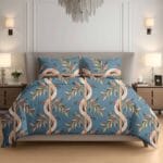 Serene Blue Bamboo Cotton Double Bedsheet for Double Bed with 2 Pillow Covers | Premium Bedding Sets