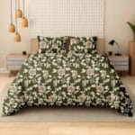 Imperial Floral Vine Bottle Green Luxury Cotton Double Bedsheet for Double Bed with 2 Pillow Covers | Premium Floral Bedding
