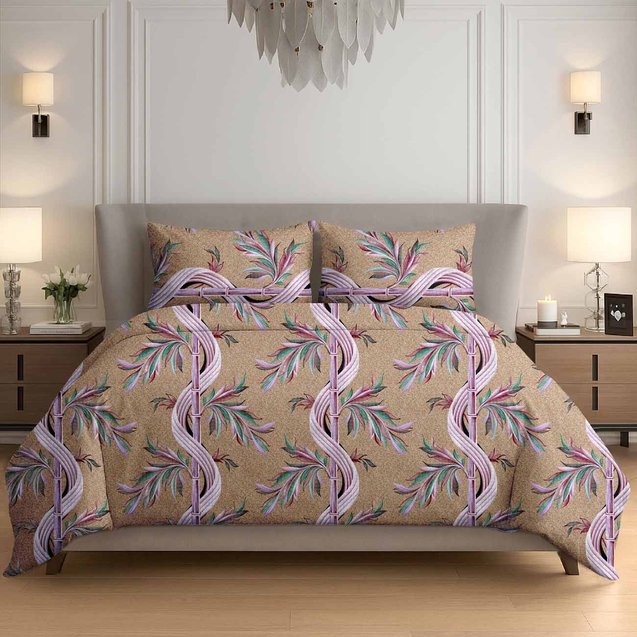 brown-bamboo-4A Warm Brown Bamboo Cotton Double Bedsheet for Double Bed with 2 Pillow Covers | Premium Bedding Sets - Image 1