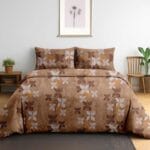 Coffee Elegance Sprigs Cotton Double Bedsheet for Double Bed with 2 Pillow Covers | Cotton Bed Linen Set