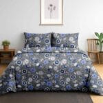 Midnight Azure Bloom Cotton Double Bedsheet for Double Bed with 2 Pillow Covers | Queen Size Bed Sheets