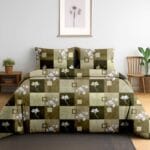 Olive Square Blossom Cotton Double Bedsheet for Double Bed with 2 Pillow Covers | Floral Double Bed Bedsheet