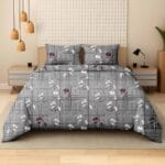 Grey Abstract Ginkgo Luxury Cotton Double Bedsheet for Double Bed with 2 Pillow Covers | Premium Abstract Floral Bedding Sets