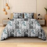 Grey Geo Floral Luxury Cotton Double Bedsheet for Double Bed with 2 Pillow Covers | Premium Floral Bedding Sets