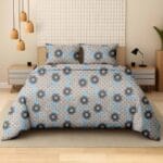 Silver Grey Lotus Luxury Cotton Double Bedsheet for Double Bed with 2 Pillow Covers | Premium Floral Bedding Sets