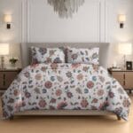 Grey Orange Floral Vine Cotton Double Bedsheet for Double Bed with 2 Pillow Covers | Premium Floral Bedding Sets