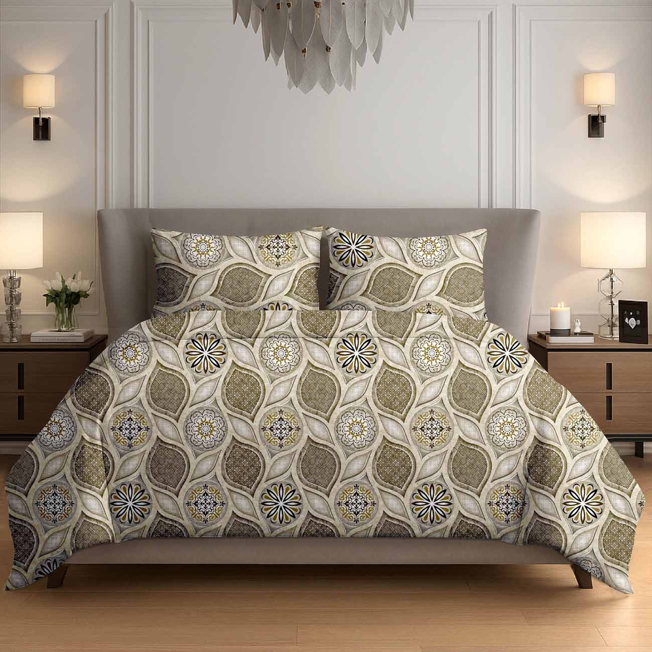 light-green-abstarct-6A Light Green Abstract Mandala Cotton Double Bedsheet for Double Bed with 2 Pillow Covers | Premium Bedding Sets - Image 1
