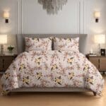 Light Orange Spring Floral Cotton Double Bedsheet for Double Bed with 2 Pillow Covers | Premium Floral Bedding Sets