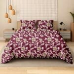 Imperial Floral Vine Maroon Luxury Cotton Double Bedsheet for Double Bed with 2 Pillow Covers | Premium Floral Bedding