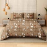 Mustard Abstract Ginkgo Luxury Cotton Double Bedsheet for Double Bed with 2 Pillow Covers | Premium Abstract Floral Bedding Sets