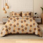 Golden Orange Lotus Luxury Cotton Double Bedsheet for Double Bed with 2 Pillow Covers | Premium Floral Bedding Sets