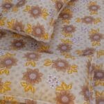 Golden Orange Lotus Luxury Cotton Double Bedsheet for Double Bed with 2 Pillow Covers | Premium Floral Bedding Sets - Image 2