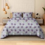 Pastel Cosmos Dream Blue Luxury Cotton Double Bedsheet for Double Bed with 2 Pillow Covers | Premium Floral Bedding