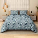 Blue Blossom Meadow Cotton Double Bedsheet for Double Bed with 2 Pillow Covers | Premium Double Bed Bedsheet