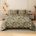 Green Blossom Meadow Cotton Double Bedsheet for Double Bed with 2 Pillow Covers | Premium Double Bed Bedsheet