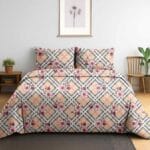 Golden Lattice Blossom Cotton Double Bedsheet for Double Bed with 2 Pillow Covers | Queen Size Bed Sheets