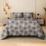 Grey Circle Harmony Cotton Double Bedsheet for Double Bed with 2 Pillow Covers | Premium Double Bed Bedsheet