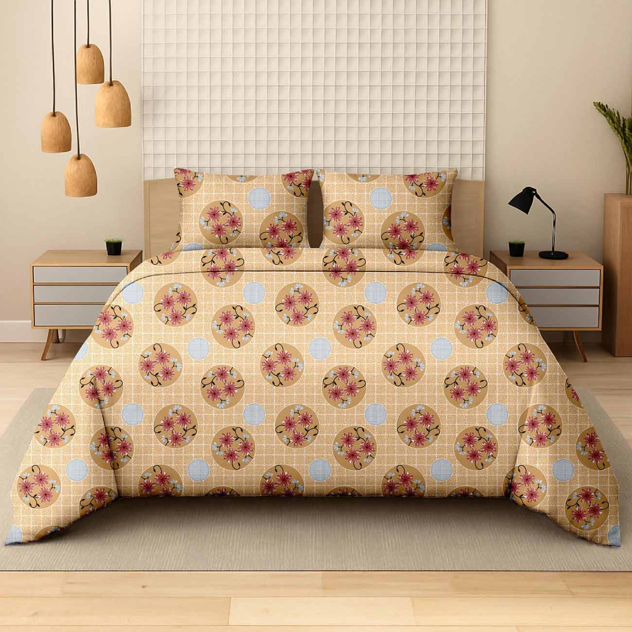 pastel-orange-yellow-abstract-1B Golden Spring Harmony Cotton Double Bedsheet for Double Bed with 2 Pillow Covers | Premium Double Bed Bedsheet - Image 1