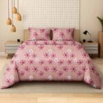 Pastel Cosmos Dream Pink Luxury Cotton Double Bedsheet for Double Bed with 2 Pillow Covers | Premium Floral Bedding