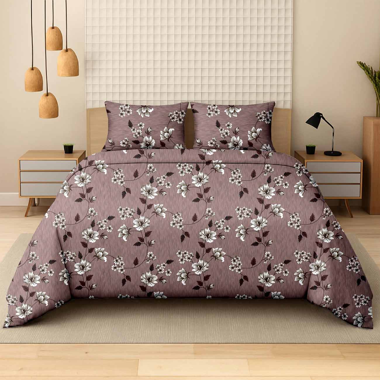 pastel-pink-flower-2B Pink Blossom Meadow Cotton Double Bedsheet for Double Bed with 2 Pillow Covers | Premium Double Bed Bedsheet - Image 1