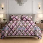Pink Brown Boho Patchwork Cotton Double Bedsheet for Double Bed with 2 Pillow Covers | Premium Bohemian Bedding Sets