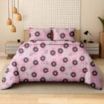Rosy Pink Lotus Luxury Cotton Double Bedsheet for Double Bed with 2 Pillow Covers | Premium Floral Bedding Sets
