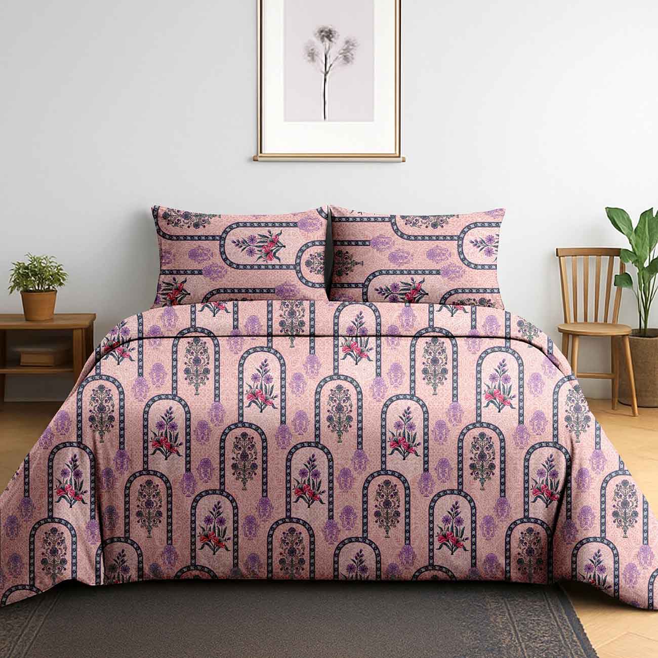 reddish-pink-abstarct-2B Blush Arch Blossom Cotton Double Bedsheet for Double Bed with 2 Pillow Covers | Premium Double Bed Bedsheet - Image 1