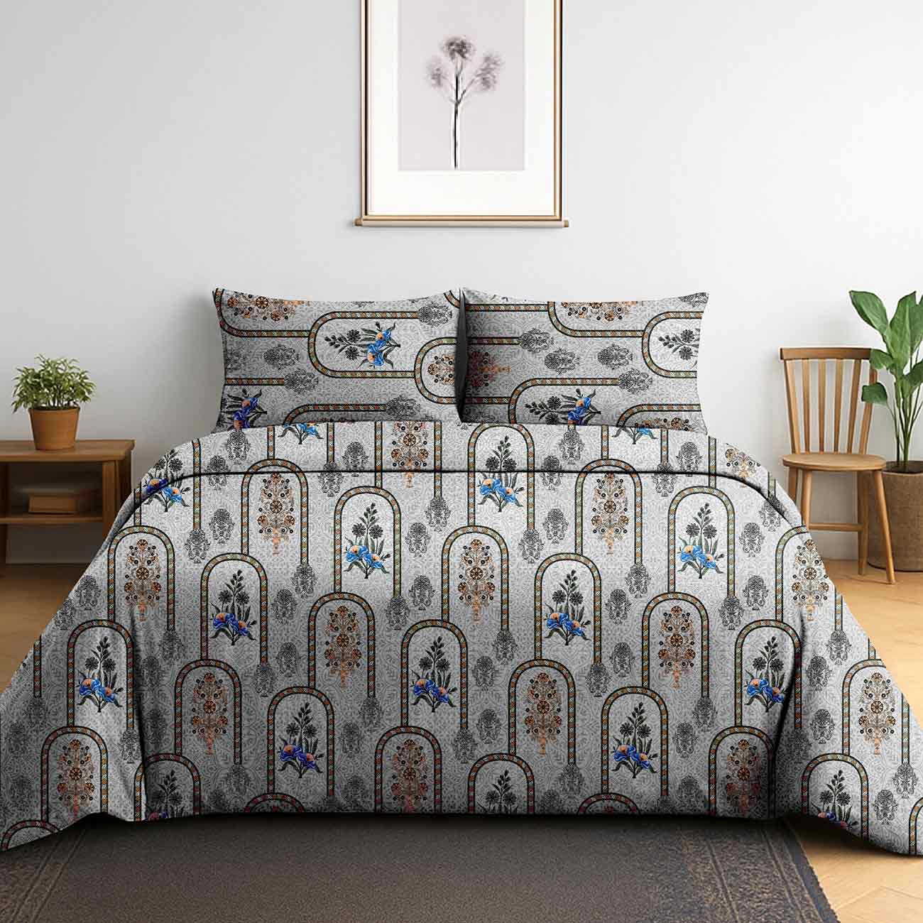 steel-grey-abstract-2A Elegant Arch Garden Cotton Double Bedsheet for Double Bed with 2 Pillow Covers | Premium Double Bed Bedsheet - Image 1