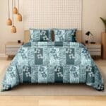 Turquoise Geo Floral Luxury Cotton Double Bedsheet for Double Bed with 2 Pillow Covers | Premium Floral Bedding Sets